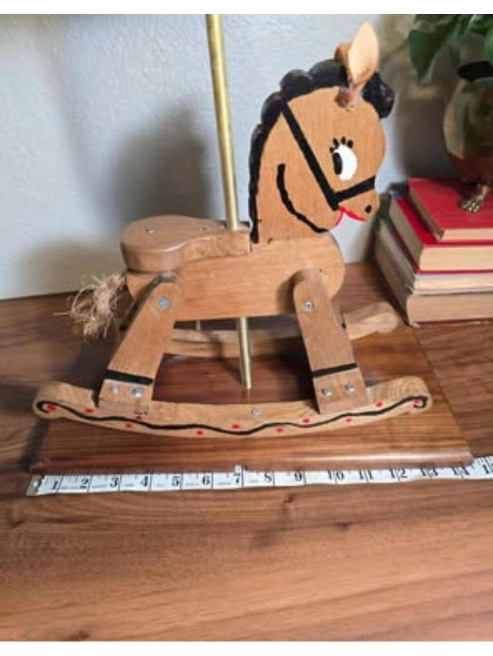 Vintage Hand-Painted Wooden Rocking Horse Lamp - 21" Nursery Decor - Picture 4 of 5